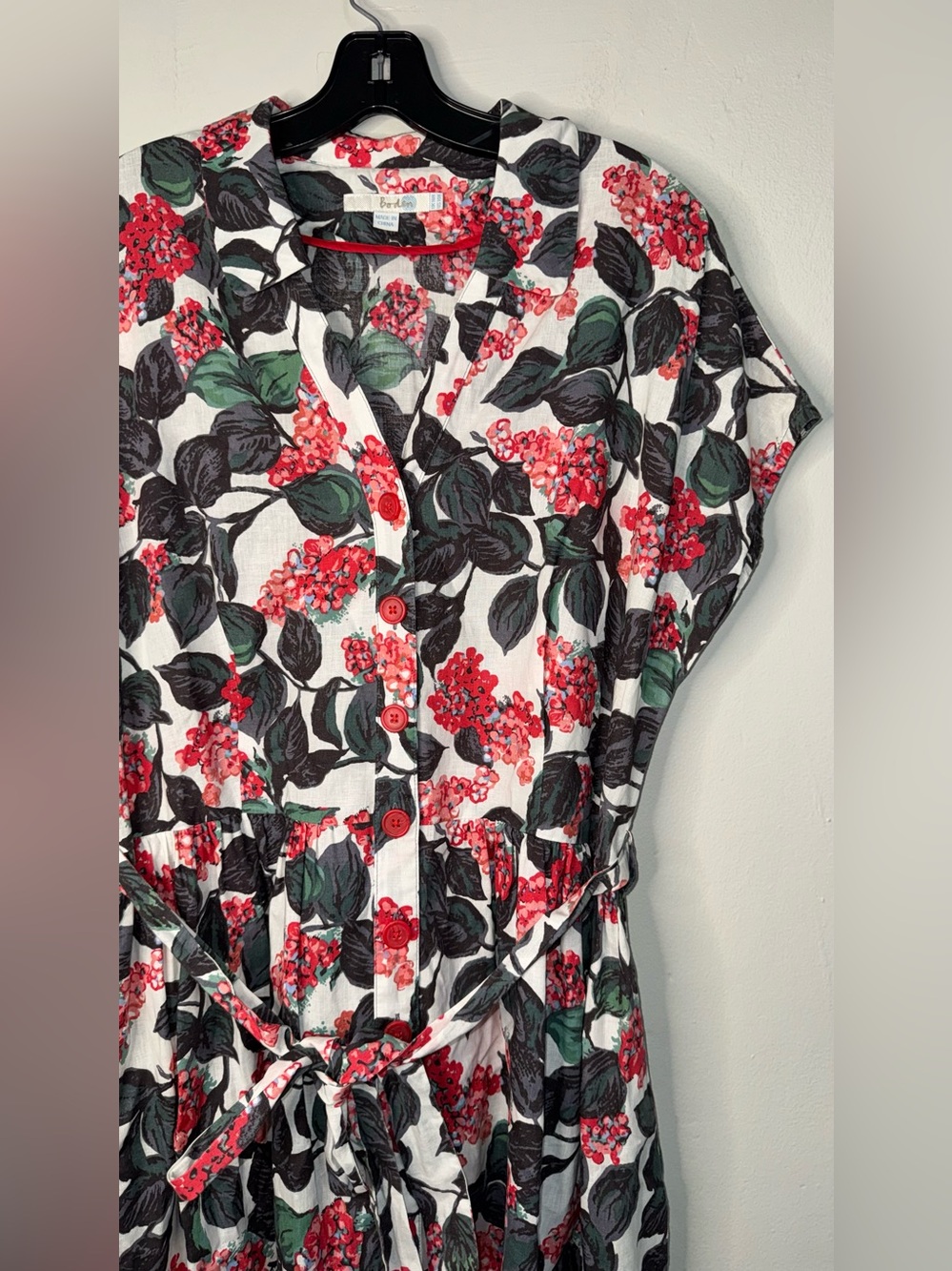 Boden Red & Green Floral Button-Front Midi Dress - Picture 7 of 13